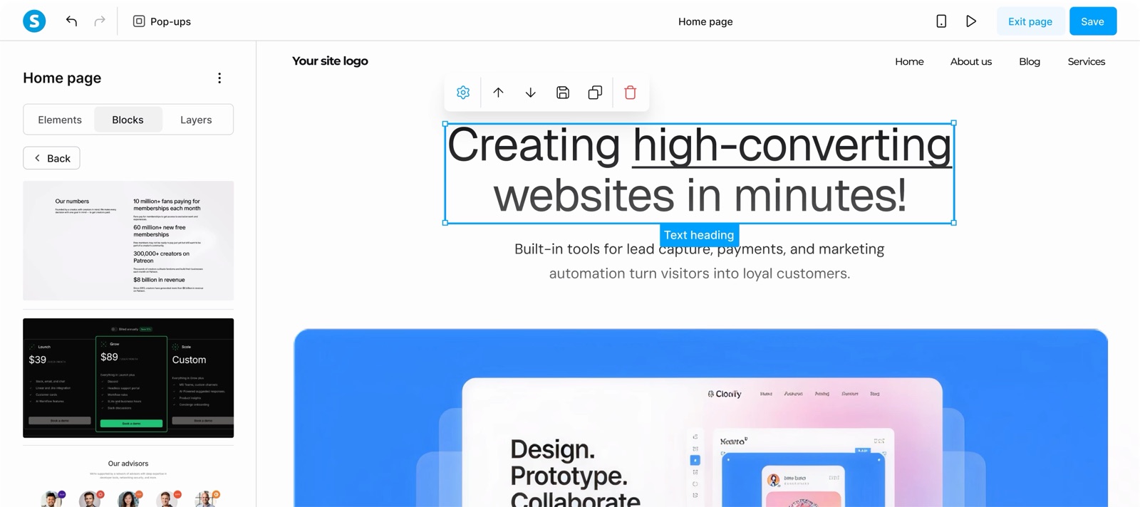 Systeme.io page editor